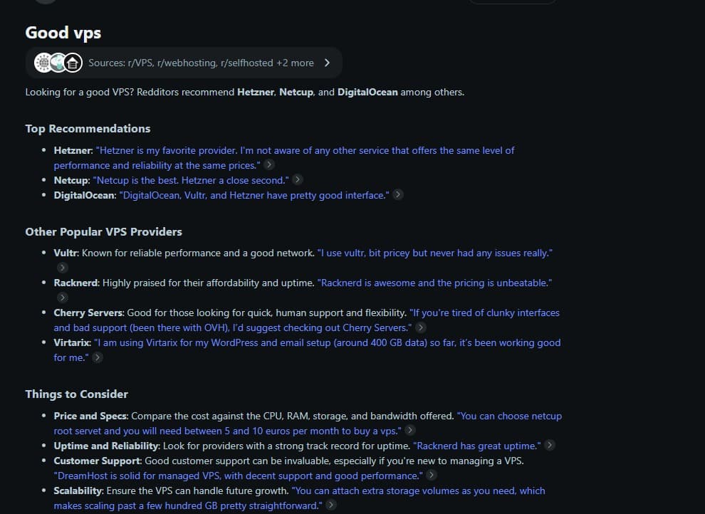 Reddit Answers for 'good vps' listing Virtarix
