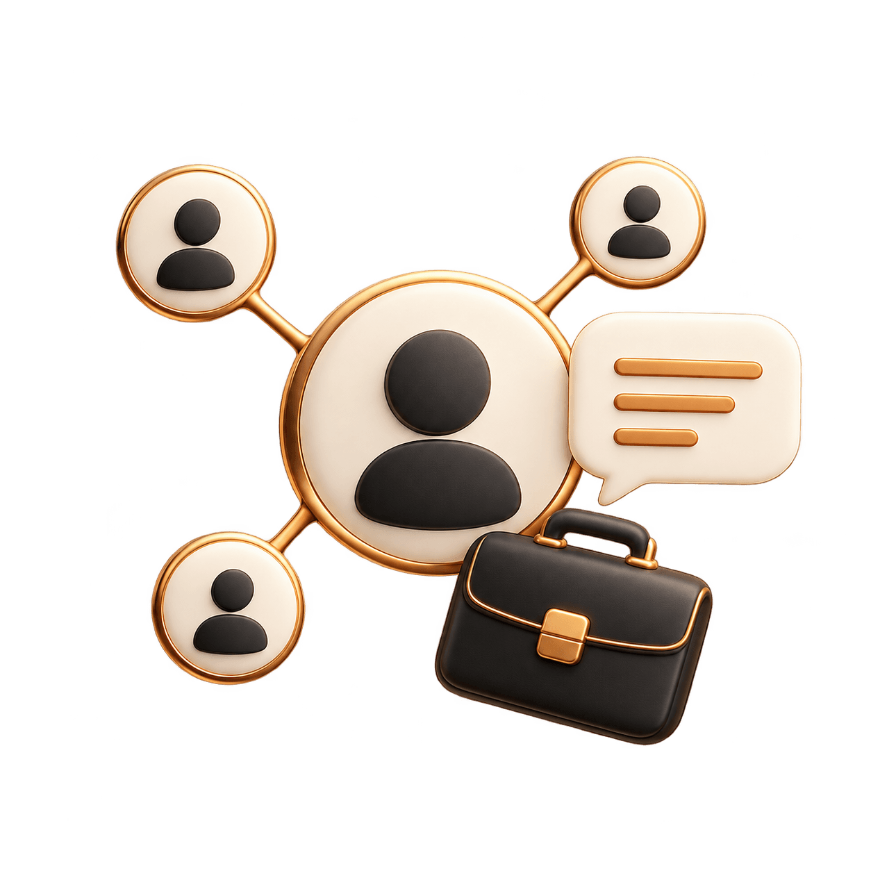 Connected profiles with a message bubble and briefcase