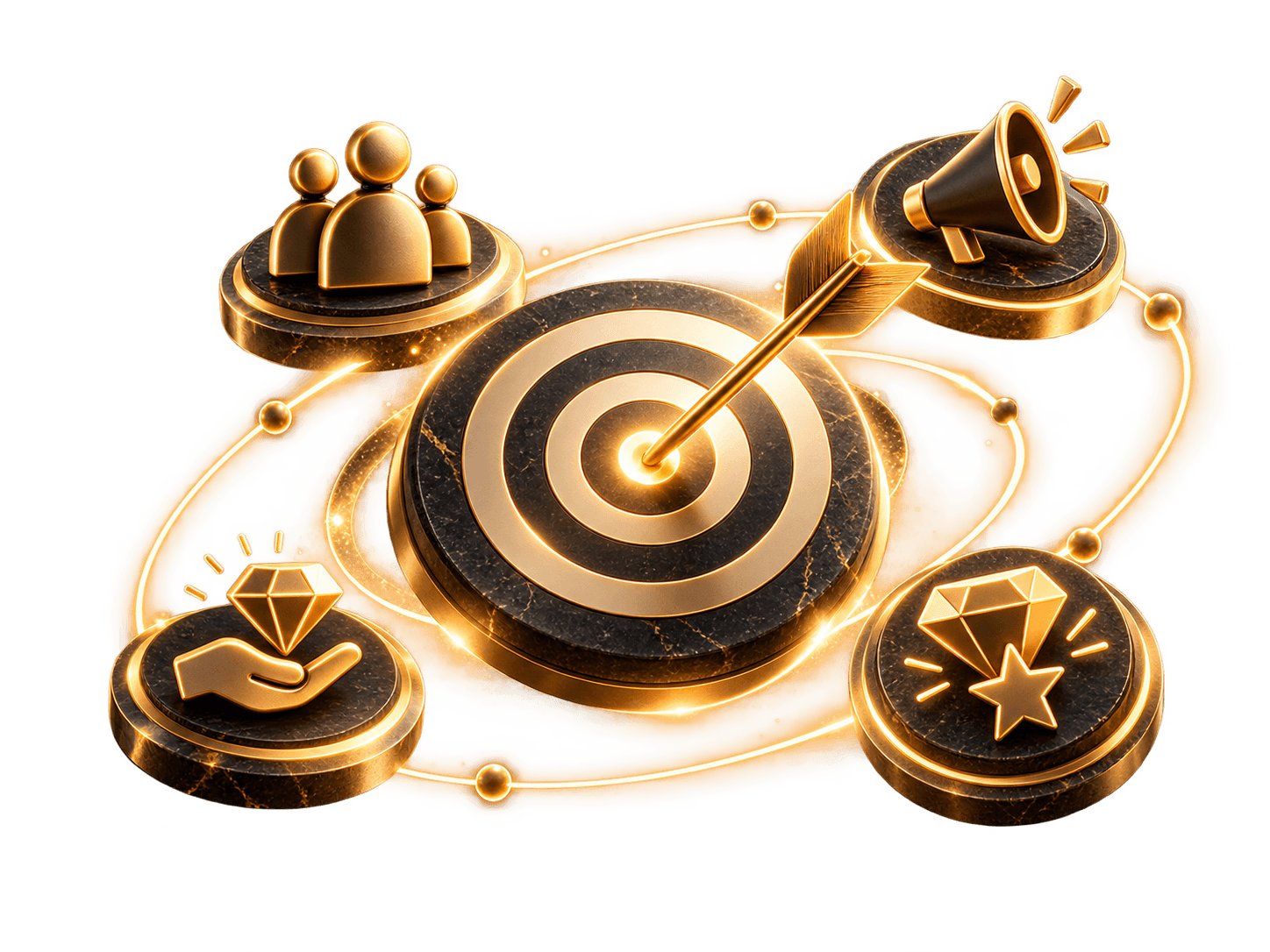 Illustration: a target surrounded by audience, message, value and differentiation