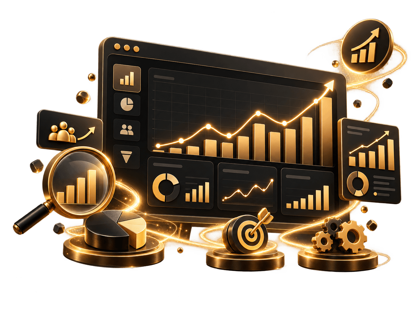 Illustration: a growth dashboard with KPIs, targets and experiments