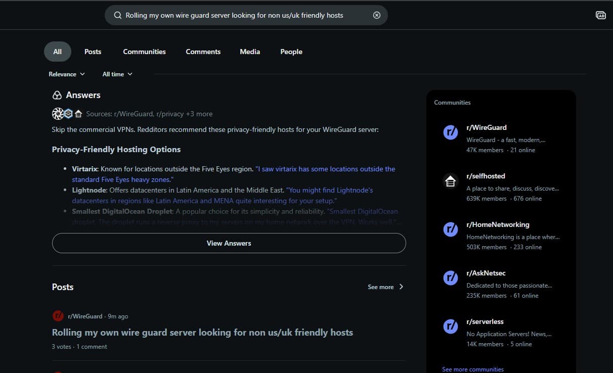 Reddit Answers result mentioning Virtarix