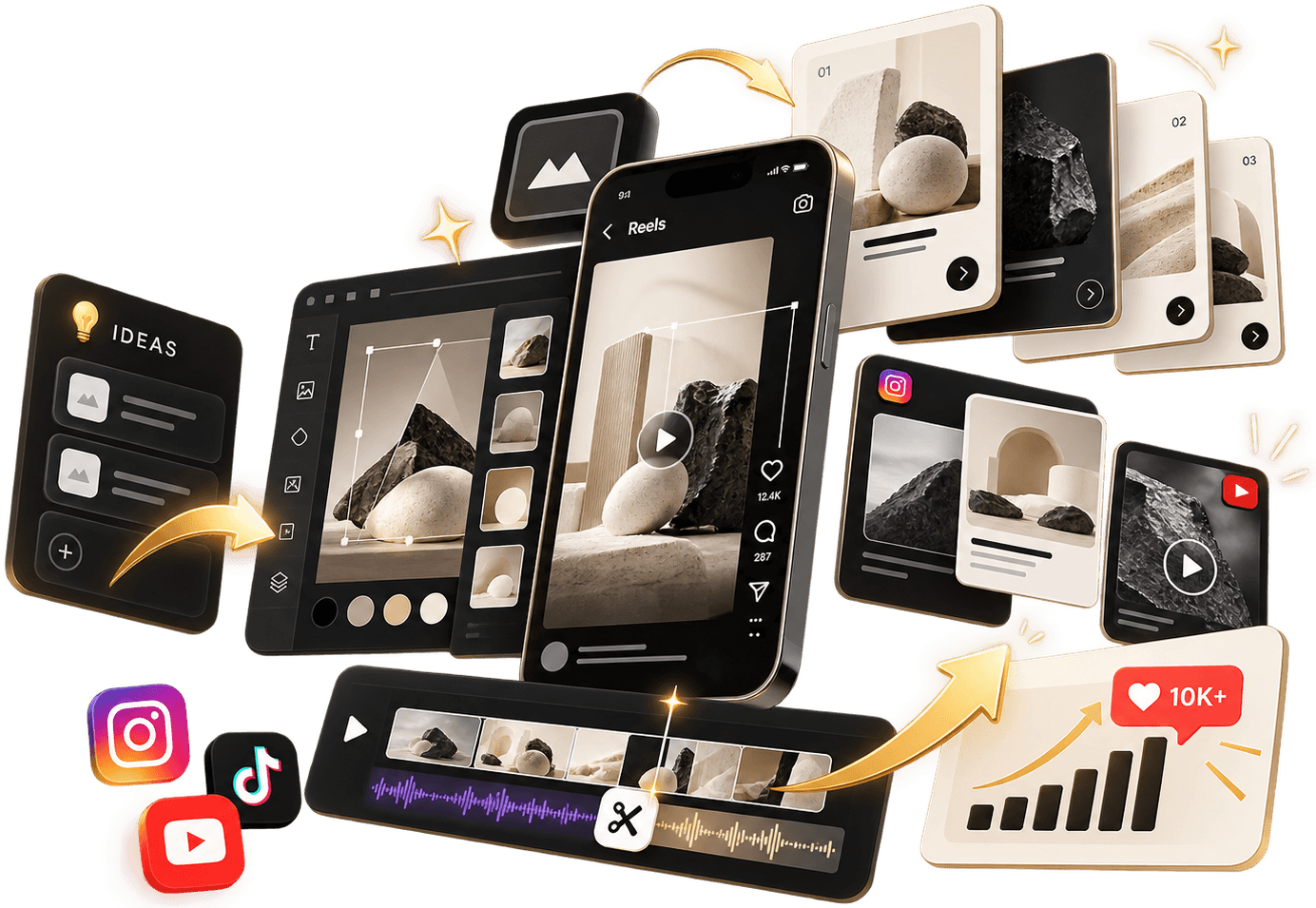 Illustration: ideas edited into reels and carousels